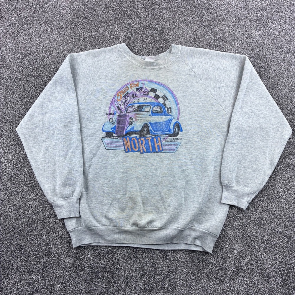 Vintage NSRA Street Rod Sweatshirt Mens XL Gray Cotton Hot Rod North 1993